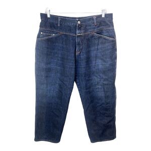 Marithe Francois Girbaud Wide Leg Baggy Jeans Dark Wash Plaid Pattern 40x29